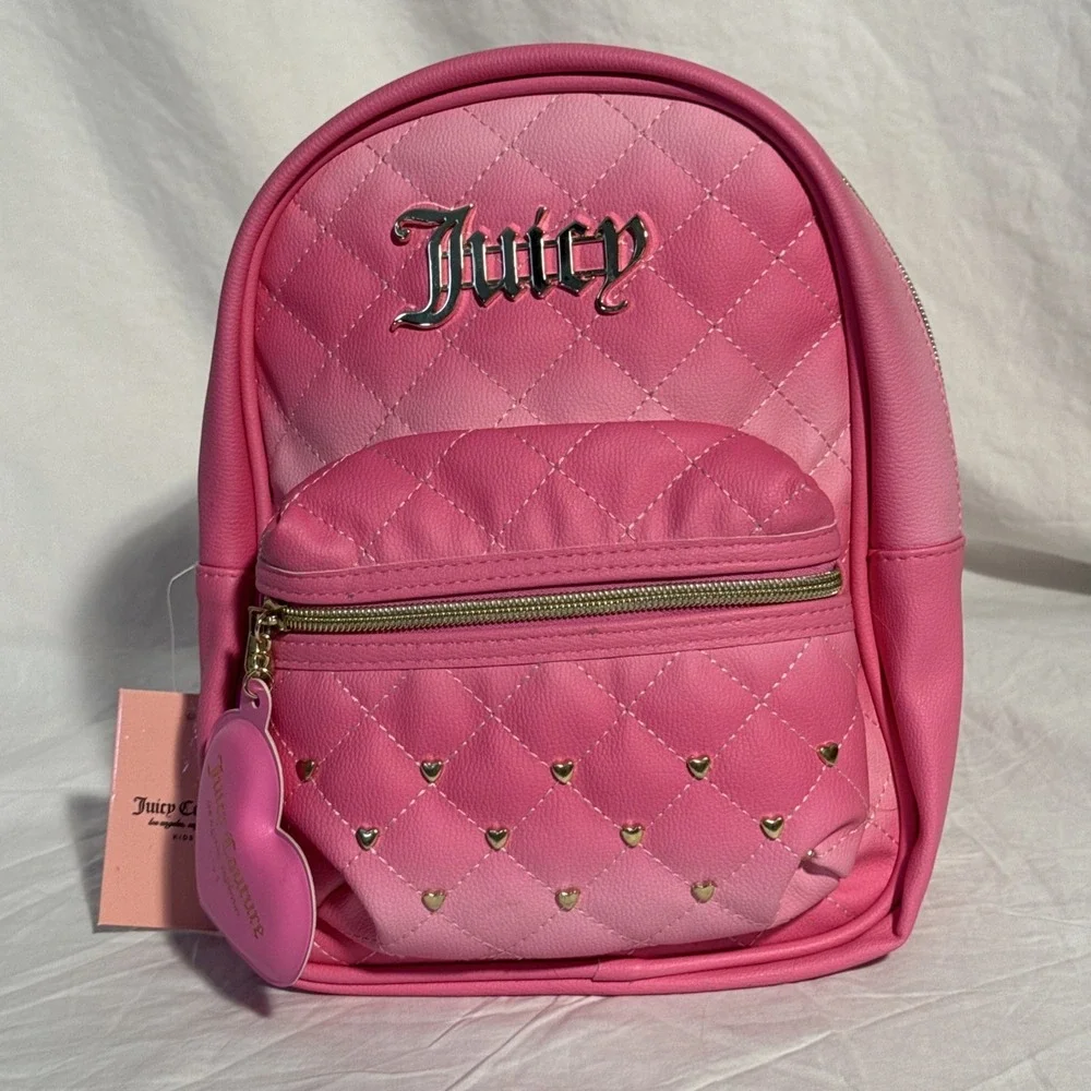 Adorable Juicy Couture Small Pink Faux Leather Heart Studded Backpack NWT